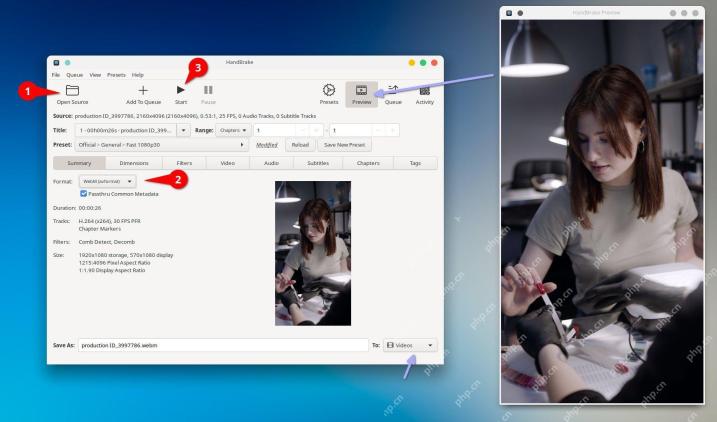 HandBrake Windows 桌面端界面,展示尺寸设置与本步骤涉及的控件