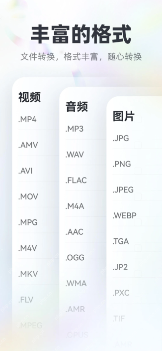 格式转换App展示MP4 MOV MKV等视频输出格式
