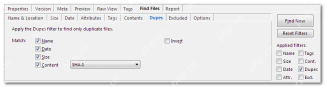 XYplorer Find Files 面板中的 Dupes 条件页