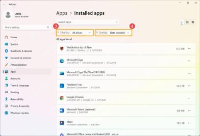Win11 设置已安装的应用页面按安装日期排序