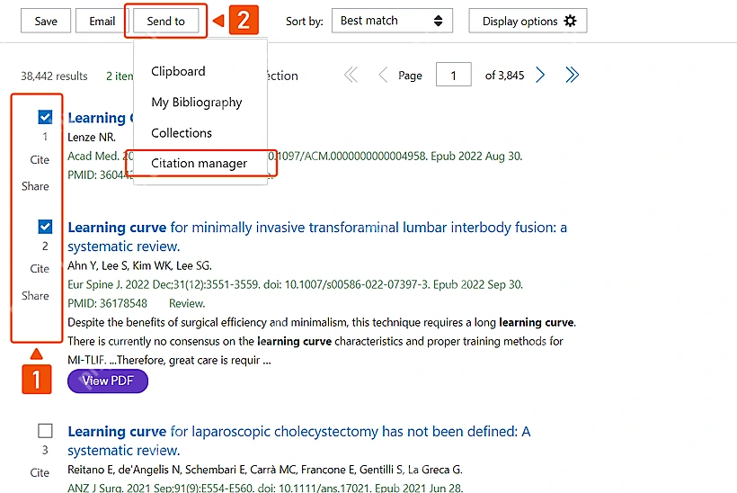 PubMed 通过 Send to 将所选文献发送到 Citation manager