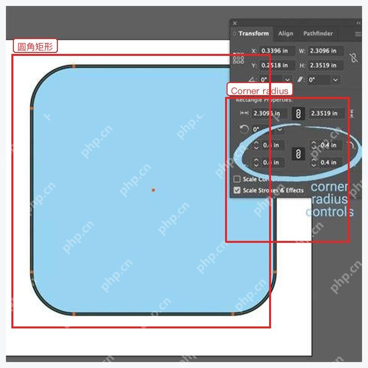 CorelDRAW Transform 面板中的圆角半径控制