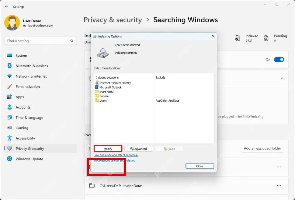 Win11 索引选项修改按钮