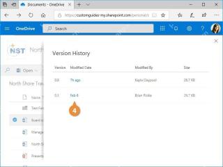 OneDrive 版本历史列表面板