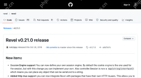 GitHub 上 Revel 官方 v0.21.0 发行记录列出 Session Engine support 和 Added http mux support,证明该版本新增能力