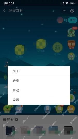 蚂蚁森林更多菜单显示设置选项