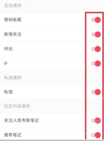 调整小红书互动和私信消息提醒开关