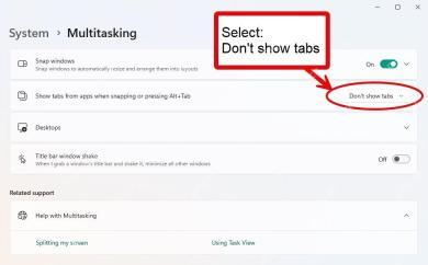 Win11 Alt Tab 设置为 Don't show tabs 不显示标签页