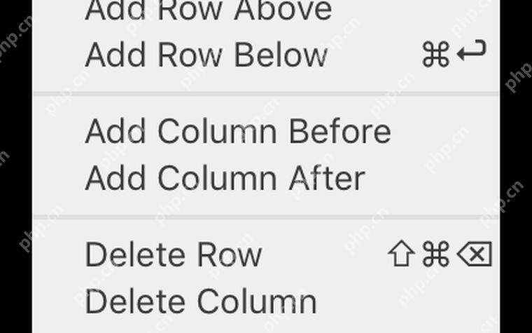Typora 表格菜单显示 Add Column 和 Delete Column 区域,对应列宽不够时先增减列。