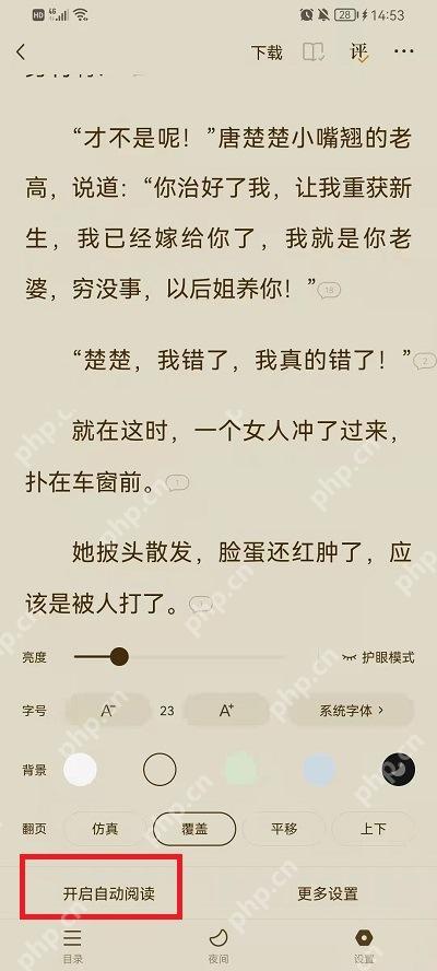 番茄免费小说阅读设置页开启自动阅读入口