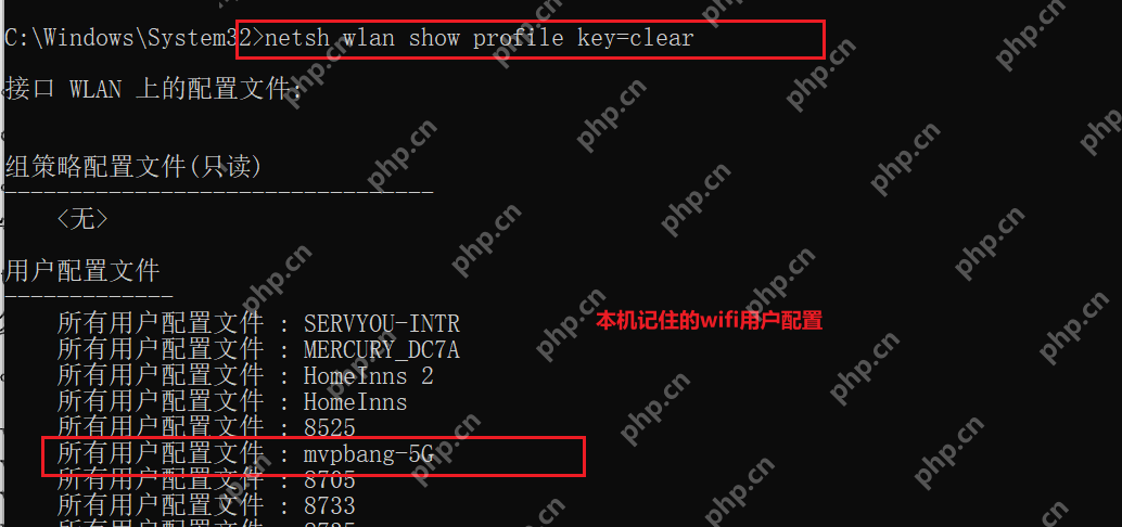Windows 命令提示符列出已保存的 WiFi 配置名称