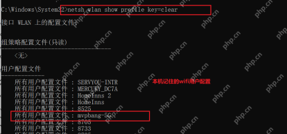 Windows 命令提示符列出已保存的 WiFi 配置名称