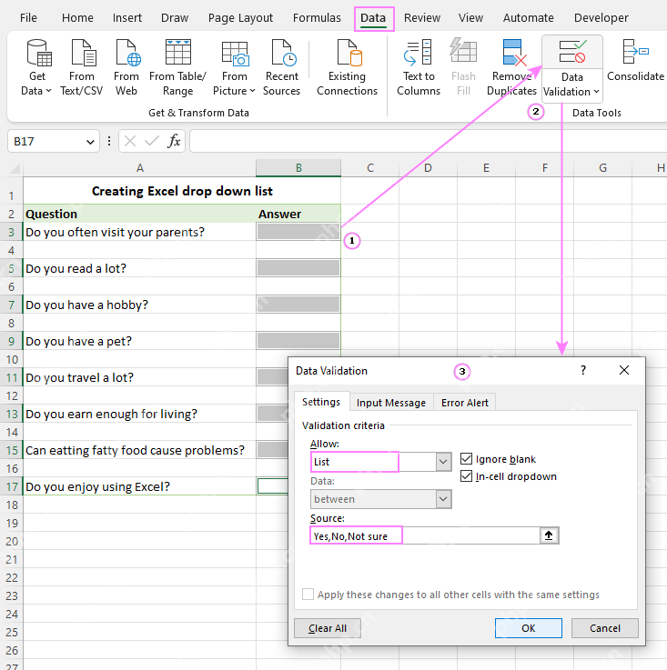 Excel 数据验证窗口中 In-cell dropdown 下拉箭头选项已勾选