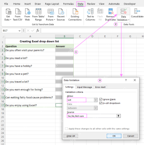 Excel 数据验证窗口中 In-cell dropdown 下拉箭头选项已勾选