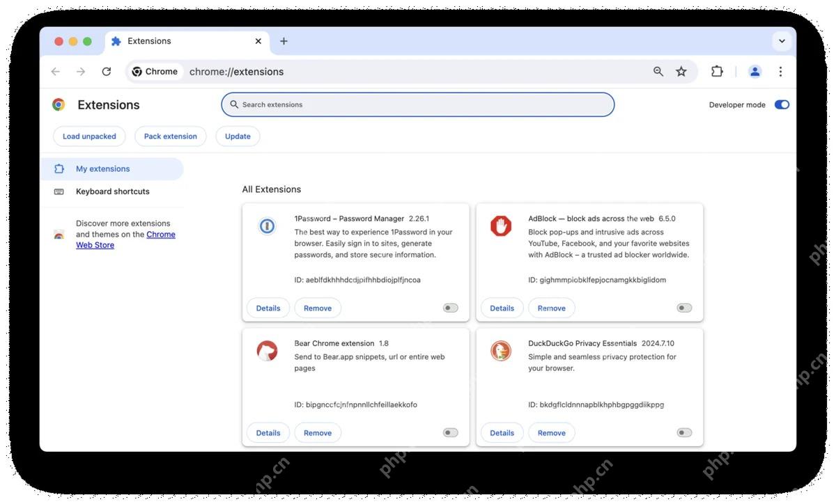Chrome 已安装扩展管理页面