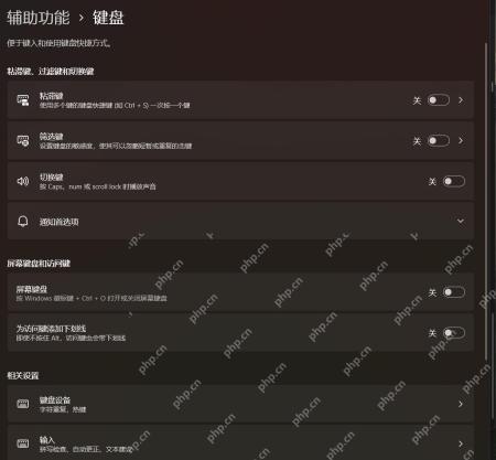 Win11 辅助功能键盘页面中找到粘滞键入口