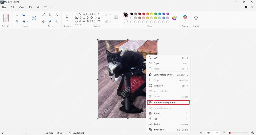 Win11 画图右键菜单中 Remove background 选项
