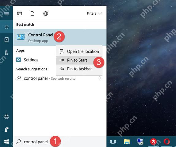 Win10 开始菜单搜索结果中显示 Control Panel 控制面板