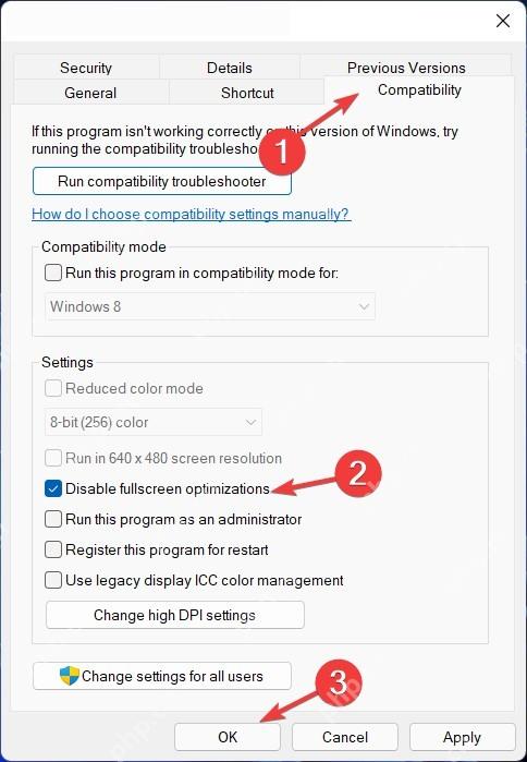 Win11 程序属性兼容性页显示 Change high DPI settings 按钮
