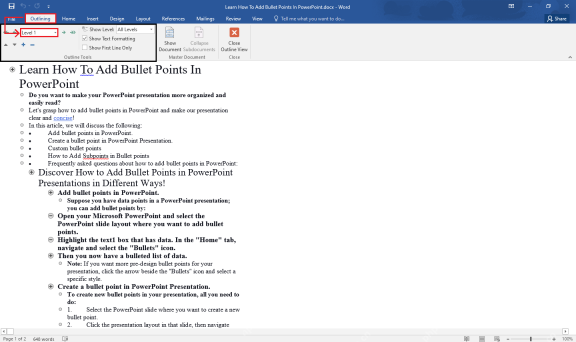 Word 文档中检查标题层级和正文内容是否适合导入 PowerPoint