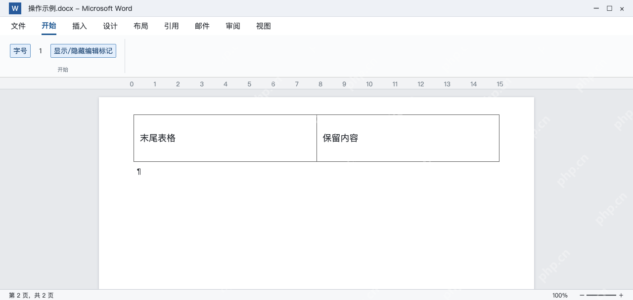 模拟 Word表格后结束段落保留，字号设置为1