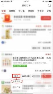 拼多多订单更多菜单里的查看物流入口