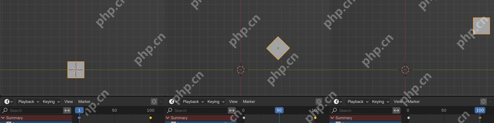Blender 关键帧动画示例显示多个帧点形成运动路径