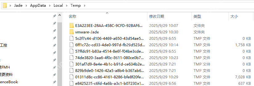 Win11 当前账户 Temp 目录中堆积的临时文件列表