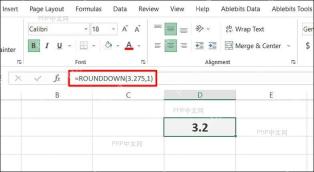 Excel 使用 ROUNDDOWN 后结果显示 3.2 说明没有四舍五入