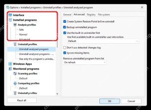 Total Uninstall Windows Options 窗口左侧 Interface 分类。