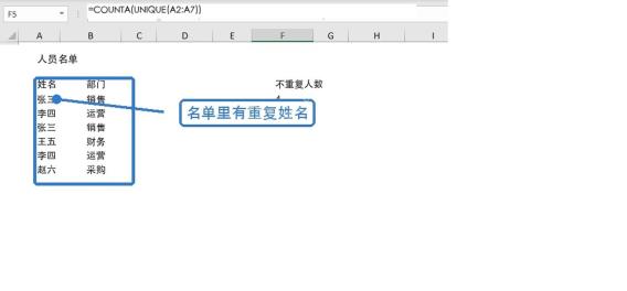 Excel不重复计数名单区域