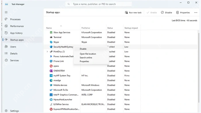 Windows 11 任务管理器启动应用页 - Everything怎么关闭开机启动 - php中文网