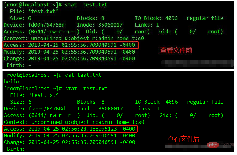 How to check file time in linux