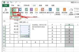 Excel自动求和菜单中求和命令被标出