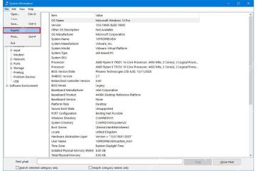 Win10 系统信息文件菜单中选择 Export 导出系统信息报告
