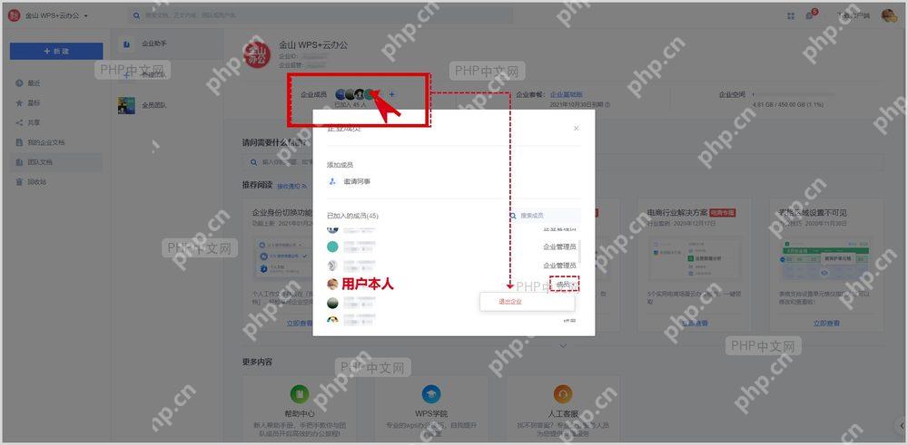 WPS 企业团队成员管理入口与成员列表