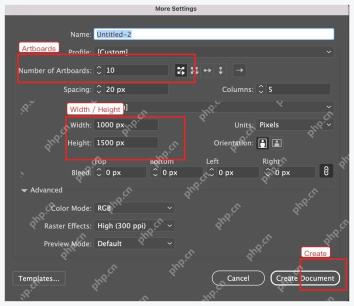 Illustrator More Settings 窗口中的画板数量和文档尺寸