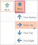 PowerPoint 飞入动画效果选项中选择 From Left 方向,服务于调整飞入方向步骤