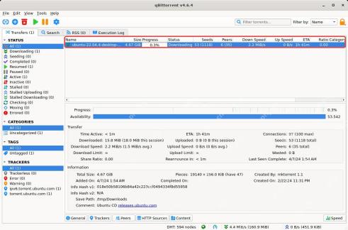 qBittorrent 任务列表中被选中的下载任务