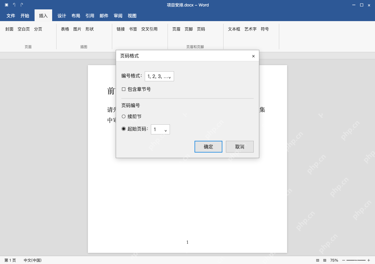 模拟 Microsoft Word 简体中文桌面版完整界面:核对数字格式与编号起点