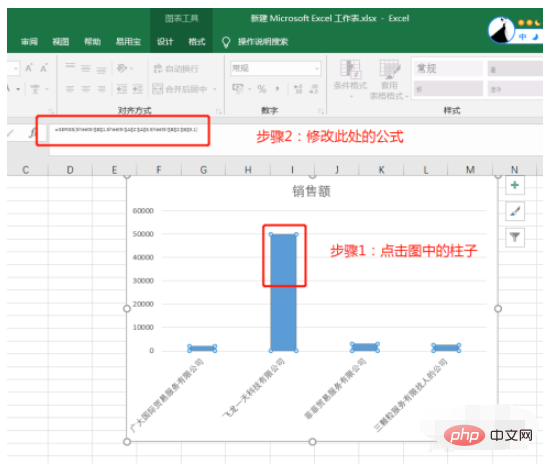 What should I do if the abscissa text in an excel chart is too long?