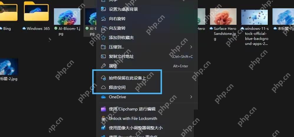 OneDrive 文件右键菜单中点击释放空间