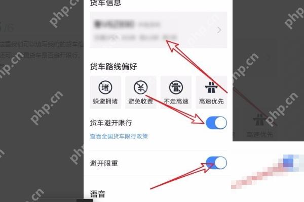 百度地图货车信息页填写车辆信息并设置避限行限重
