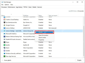 任务管理器启动项中禁用 Lenovo Vantage 相关项目