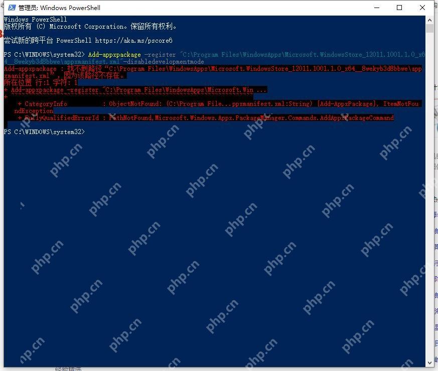 Win10 管理员 PowerShell 执行 Add-AppxPackage 注册内置应用命令