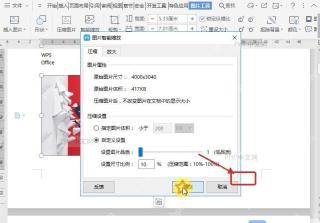 WPS 压缩图片窗口中确定按钮被标出，完成压缩设置并返回文档