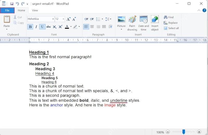 Windows 10 写字板中编辑 RTF 文档格式