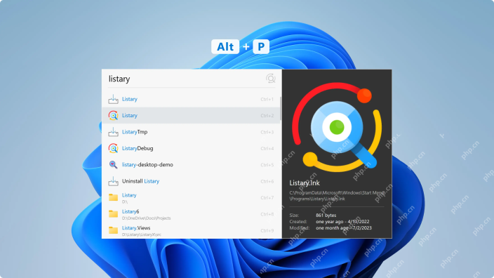 Windows Listary 文件搜索窗口右侧打开预览面板,证明找到候选文件后可以先按 Alt+P 预览再决定是否打开。