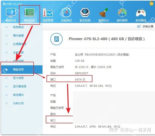 Windows 中文鲁大师硬件参数页用高亮标出硬盘型号字段,证明硬盘型号就在磁盘项目后面显示