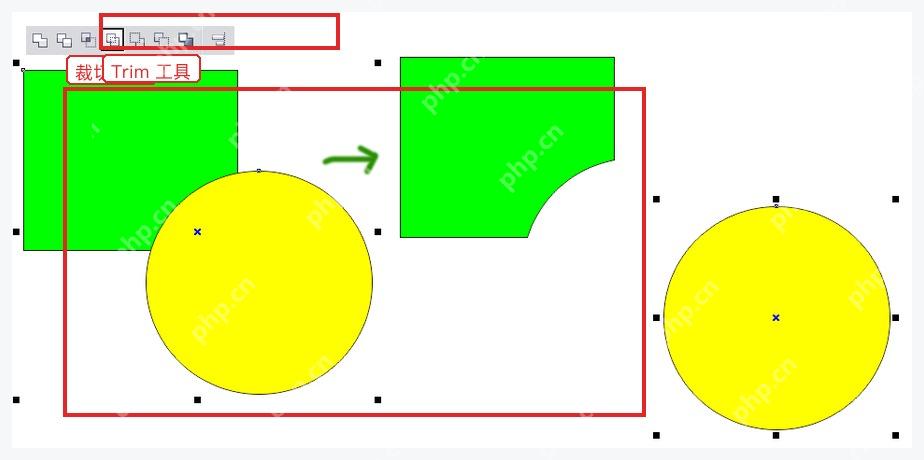 CorelDRAW Trim 后矩形被圆形裁出缺口